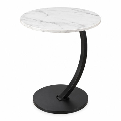 Ceruzo Bijzettafel - Wit Gemarmerd Blad - rond 40 cm - hoog 60 cm