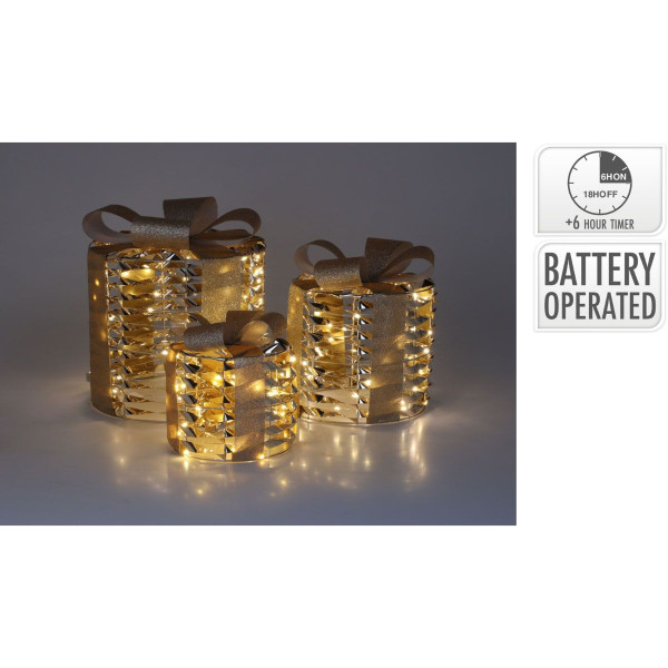 Kerstgifts met Verlichting - 3 stuks - goud Kerstgifts met Verlichting - 3 stuks - goud