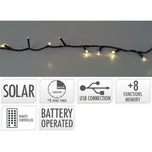 Solar Led Verlichting - 10.5 meter - 240 led - USB oplaadbaar - Afstandsbediening