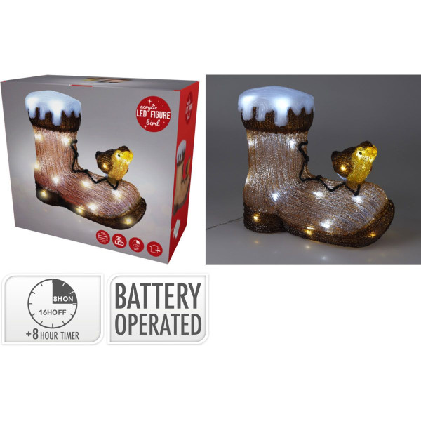 Kerstfiguur Acryl - Vogel op Laars - LED - 28cm Kerstfiguur Acryl - Vogel op Laars - LED - 28cm