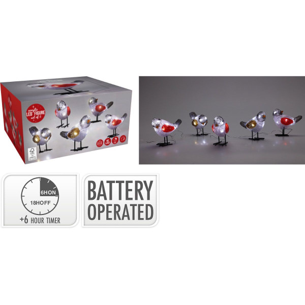 Kerstfiguur Acryl - Vogels - LED - set van 5 Kerstfiguur Acryl - Vogels - LED - set van 5