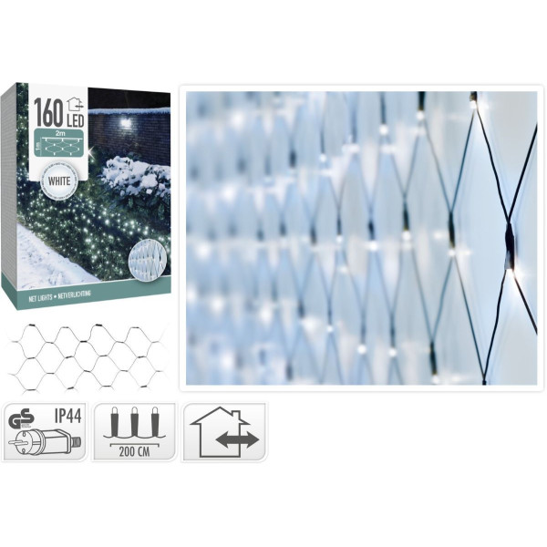 Netverlichting 160 LED's - 200x100 cm - Wit - groen snoer