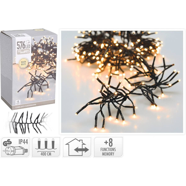 Clusterverlichting - 576 LED - 4m - Lichtfuncties - warm wit