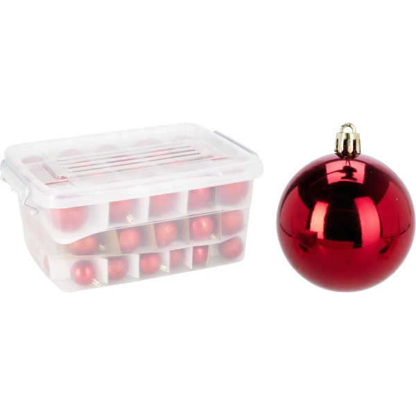 Kerstballen Set Rood - 70 Stuks - Kunststof - Opbergbox Kerstballen Set Rood - 70 Stuks - Kunststof - Opbergbox