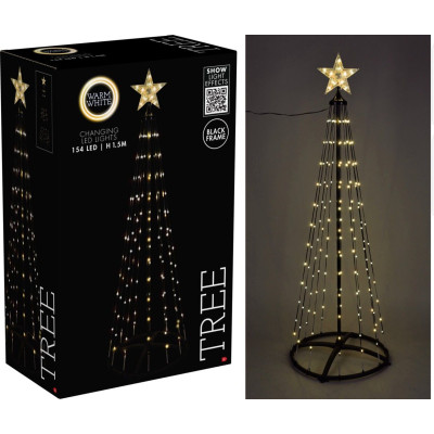 Kerstboom - Vlaggenmast - 150cm - 154 LED - Zwart Frame - Warm Wit Kerstboom - Vlaggenmast - 150cm - 154 LED - Zwart Frame - Warm Wit
