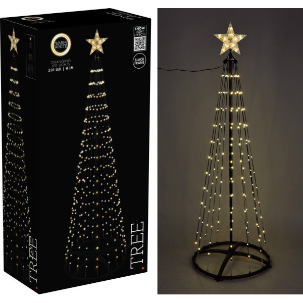 Kerstboom - Vlaggenmast - 300cm - 550 LED - Zwart Frame - Warm Wit