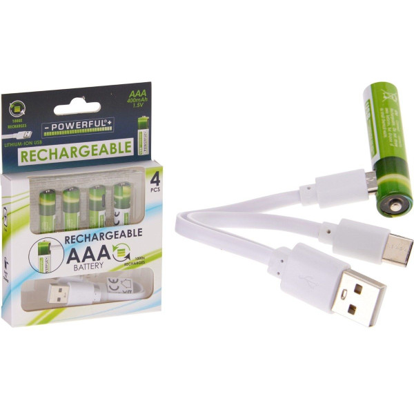 Oplaadbare AAA Batterijen - USB - 400mAh - 4 Stuks Oplaadbare AAA Batterijen - USB - 400mAh - 4 Stuks