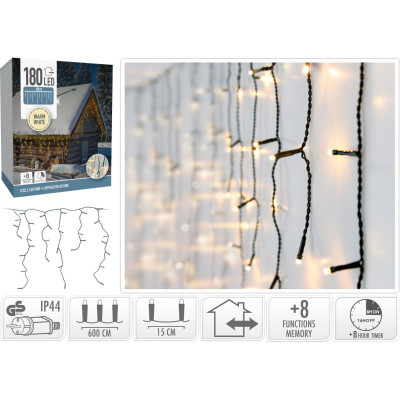 IJspegel verlichting - 6 meter - 180 LED - Timer - Lichtfuncties - Geheugen - warm wit IJspegel verlichting - 6 meter - 180 LED - Timer - Lichtfuncties - Geheugen - warm wit