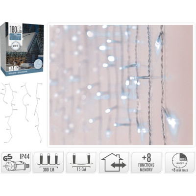 IJspegel verlichting - 180 LED - Wit - Transparant Snoer - Timer - Lichtfuncties - Geheugen IJspegel verlichting - 180 LED - Wit - Transparant Snoer - Timer - Lichtfuncties - Geheugen