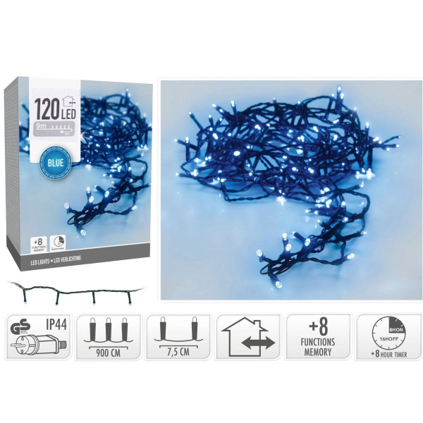 Kerstverlichting 120 led- 9m - blauw - Timer - Lichtfuncties - Geheugen - Buiten Kerstverlichting 120 led- 9m - blauw - Timer - Lichtfuncties - Geheugen - Buiten