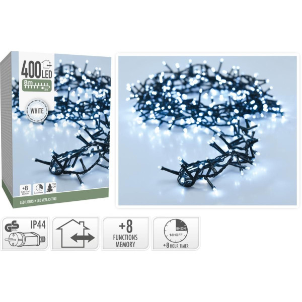 Microcluster - 400 led - 8m - Wit - Timer - Lichtfuncties - Geheugen - Buiten Microcluster - 400 led - 8m - Wit - Timer - Lichtfuncties - Geheugen - Buiten