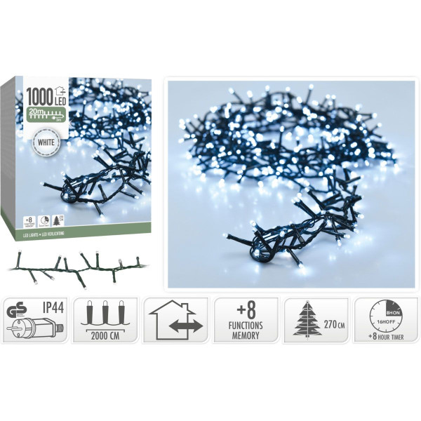 Microcluster - 1000 led - 20m - wit - Timer - Lichtfuncties - Geheugen - Buiten Microcluster - 1000 led - 20m - wit - Timer - Lichtfuncties - Geheugen - Buiten
