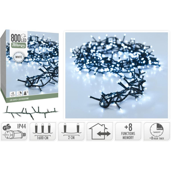 Microcluster - 800 led - 16m - Wit - Timer - Lichtfuncties - Geheugen - Buiten