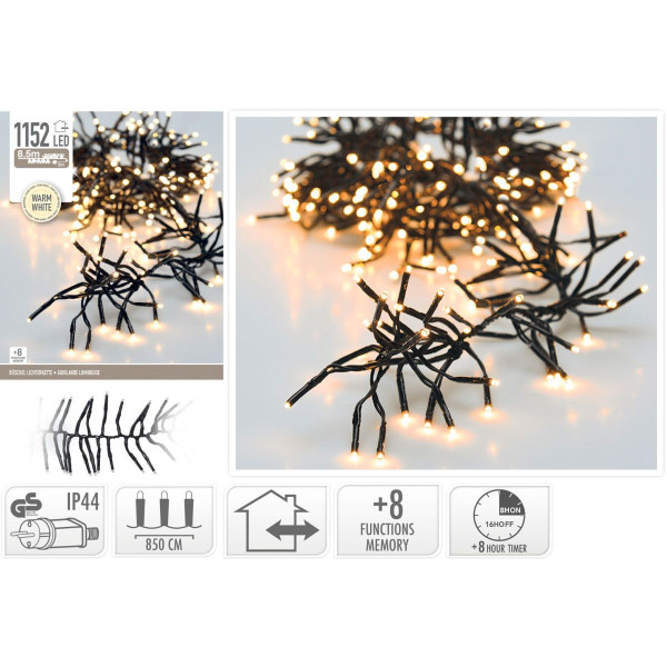 Clusterverlichting - 1152 LED - 8.5m - Timer - Lichtfuncties - warm wit Clusterverlichting - 1152 LED - 8.5m - Timer - Lichtfuncties - warm wit