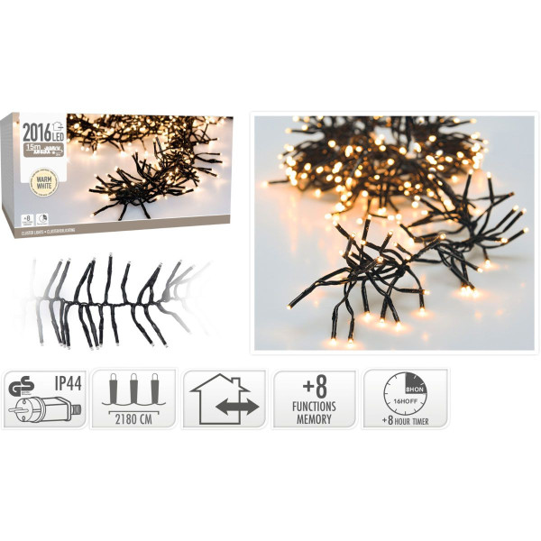 Clusterverlichting - 2016 LED - 14.6m - Timer - Lichtfuncties - warm wit Clusterverlichting - 2016 LED - 14.6m - Timer - Lichtfuncties - warm wit