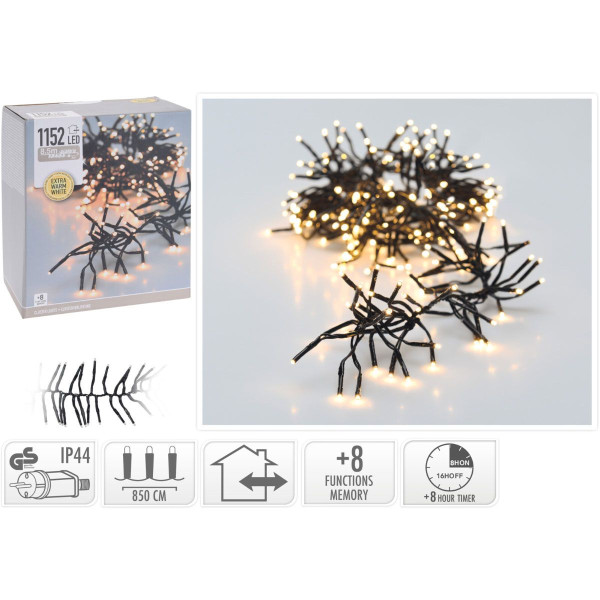 Clusterverlichting - 1152 LED - 8.5m - Timer - Lichtfuncties - extra warm wit Clusterverlichting - 1152 LED - 8.5m - Timer - Lichtfuncties - extra warm wit
