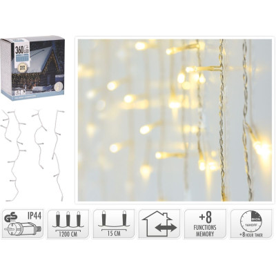 IJspegel verlichting 360 LED - warm wit - Lichtfuncties - Timer - Transparant snoer IJspegel verlichting 360 LED - warm wit - Lichtfuncties - Timer - Transparant snoer