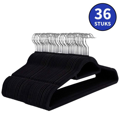 Ceruzo 36 x Anti-slip Kledinghangers met Broeklat - Zwart Ceruzo 36 x Anti-slip Kledinghangers met Broeklat - Zwart
