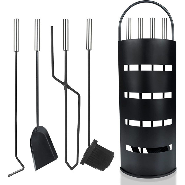 Ceruzo Openhaardset RVS zwart - 5 delig