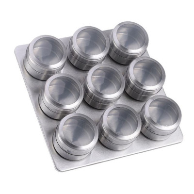 Ceruzo Kruidenrek Magnetisch - 9 RVS Kruidenpotjes