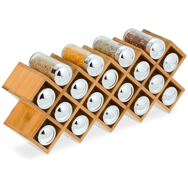 Ceruzo Kruidenrek met 18 Glazen kruidenpotjes - met Labels en Stift