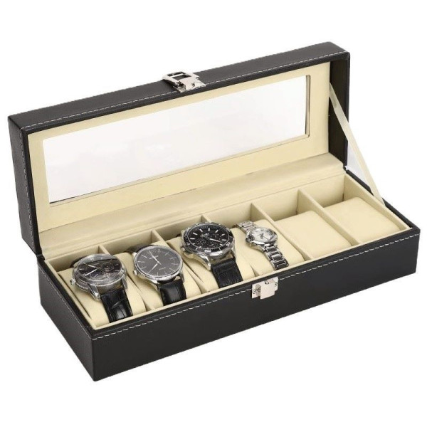 Ceruzo Horlogebox - voor 6 Horloges - Zwart Ceruzo Horlogebox - voor 6 Horloges - Zwart