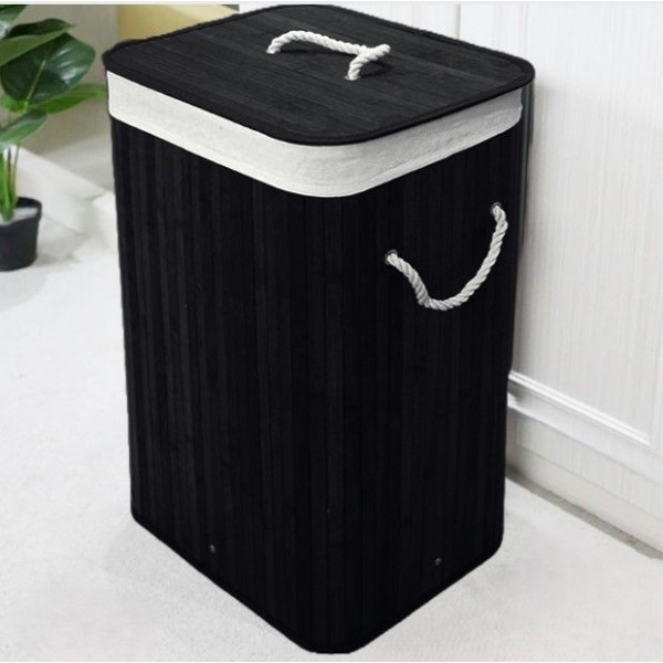 Ceruzo Bamboe Wasmand met Deksel - 72L - Zwart Ceruzo Bamboe Wasmand met Deksel - 72L - Zwart