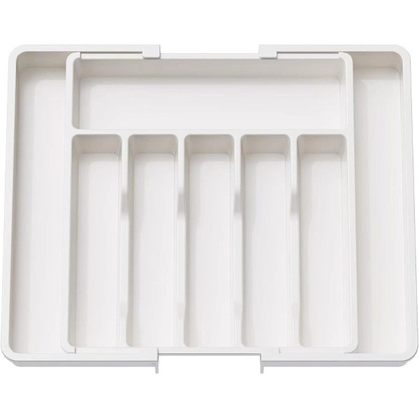 Ceruzo Verstelbare Bestekbak - Uitschuifbaar naar 8 Vaks - 33-57 x 38 x 5.5 cm - Wit