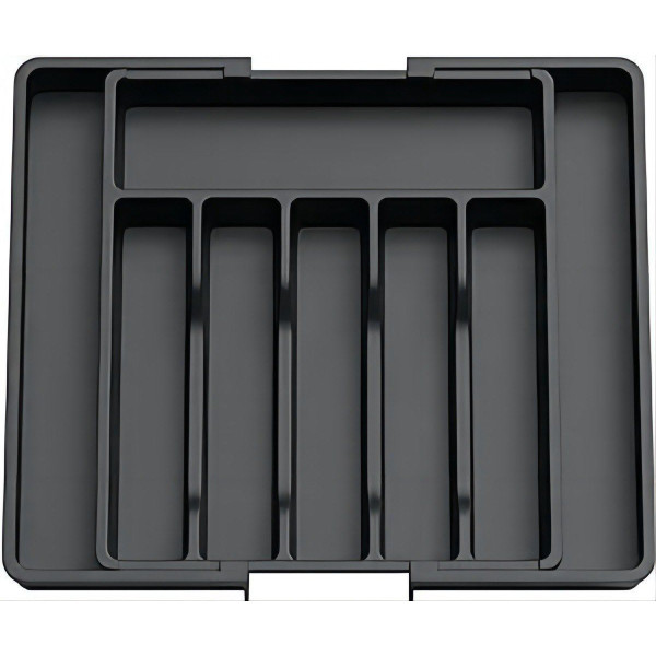 Verstelbare Bestekbak - Uitschuifbaar naar 8 Vaks - 33-57 x 38 x 5.5 cm - Zwart