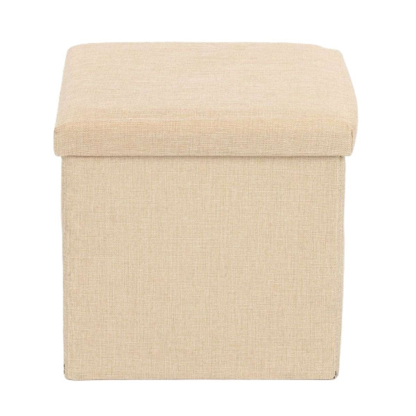 Ceruzo Poef - Beige - 38x38x38 cm - Opvouwbaar - Hocker met Opbergruimte