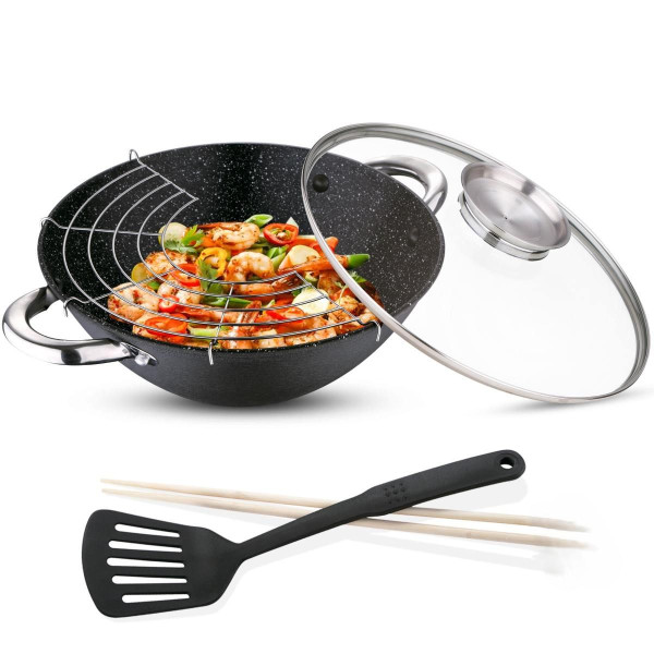 Ceruzo Wok - Gietijzer - Deksel met Aromaknop Ceruzo Wok - Gietijzer - Deksel met Aromaknop