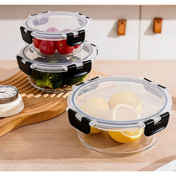 Ceruzo Meal Prep Bakjes - 3 stuks Vershoudbakjes - Glas
