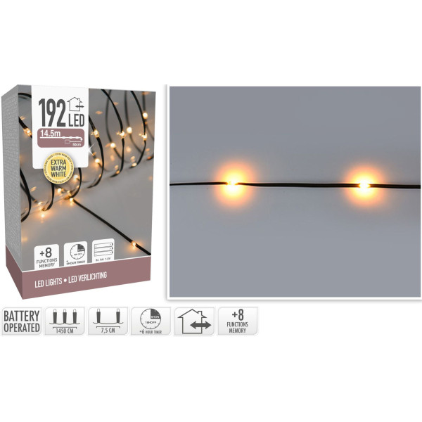 LED Verlichting 192 LED - extra warm wit - op batterij - 8 Lichtfuncties - Timer - Soft Wire LED Verlichting 192 LED - extra warm wit - op batterij - 8 Lichtfuncties - Timer - Soft Wire