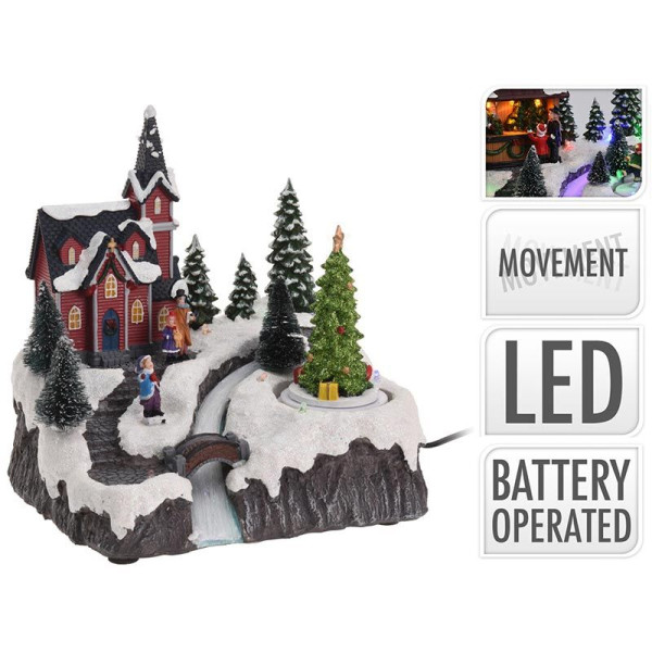 Kersthuisje met LED Verlichting en beweging - op batterijen Kersthuisje met LED Verlichting en beweging - op batterijen