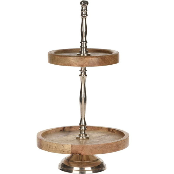 Etagere 2-laags - Mangohout met Metaal Etagere 2-laags - Mangohout met Metaal