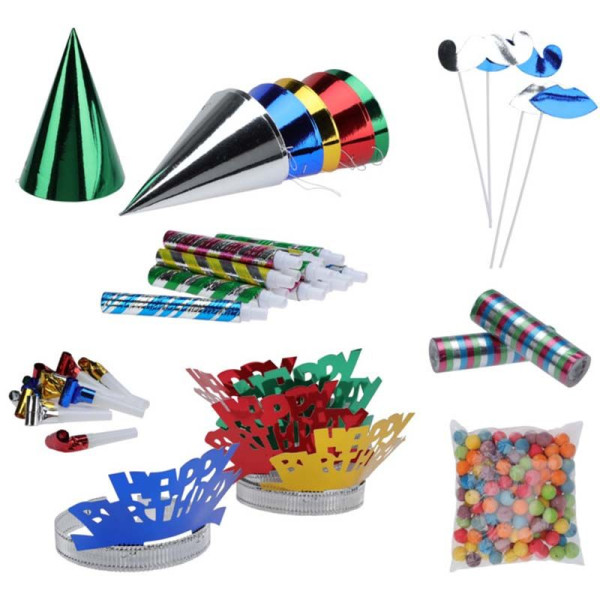 Partyset voor Kinderfeestjes - feesthoedjes, toeters en meer - 191-delig Partyset voor Kinderfeestjes - feesthoedjes, toeters en meer - 191-delig