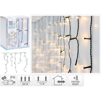 IJspegel verlichting - 180 LED - 6 meter - warm wit - 8 lichtfuncties IJspegel verlichting - 180 LED - 6 meter - warm wit - 8 lichtfuncties