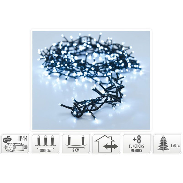 Micro Cluster 400 LED's - 8 meter - wit - 8 functies + geheugen Micro Cluster 400 LED's - 8 meter - wit - 8 functies + geheugen
