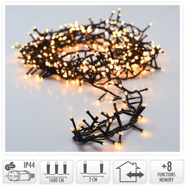 Micro Cluster - 800 LED - 16 meter - warm wit - 8 functies + geheugen Micro Cluster - 800 LED - 16 meter - warm wit - 8 functies + geheugen
