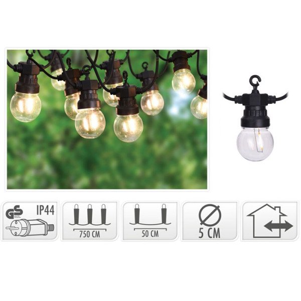 Lichtsnoer met 10 LED Filament Lampen - voor buiten Lichtsnoer met 10 LED Filament Lampen - voor buiten