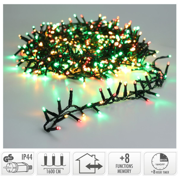 Microcluster - 800 led - 16m - three tone traditional - Timer - Lichtfuncties - Geheugen - Buiten Microcluster - 800 led - 16m - three tone traditional - Timer - Lichtfuncties - Geheugen - Buiten