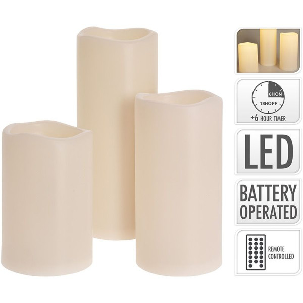 LED kaarsen - geschikt voor buiten - met timer - set van 3 LED kaarsen - geschikt voor buiten - met timer - set van 3