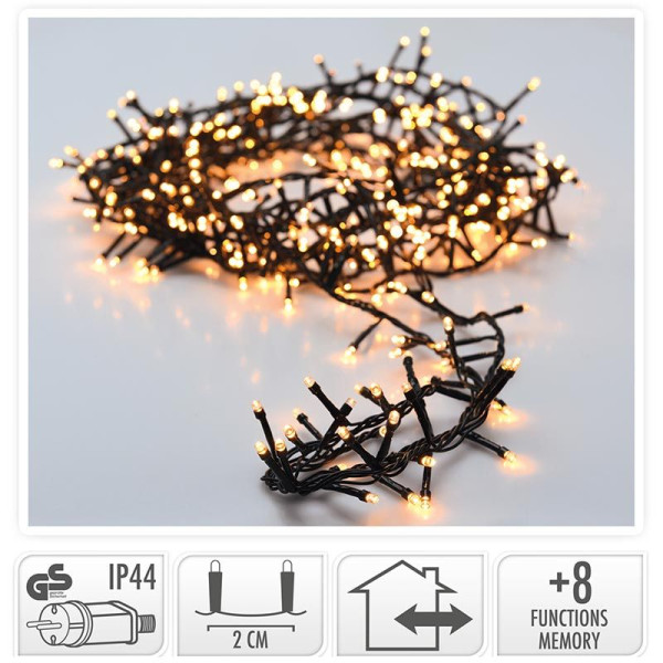 Micro Cluster 1800 LED's - 36 meter - warm wit - 8 functies + geheugen Micro Cluster 1800 LED's - 36 meter - warm wit - 8 functies + geheugen