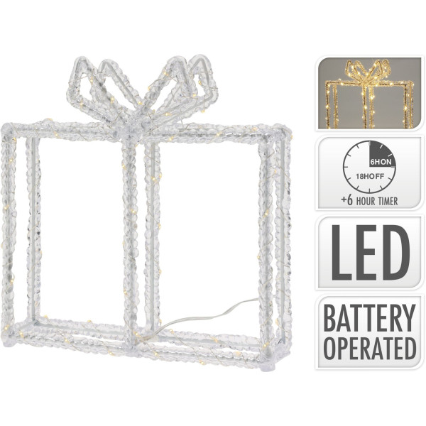 Kerstverlichting Kado - 80 led - 23 cm hoog - Timer - op batterijen - buiten en binnen Kerstverlichting Kado - 80 led - 23 cm hoog - Timer - op batterijen - buiten en binnen