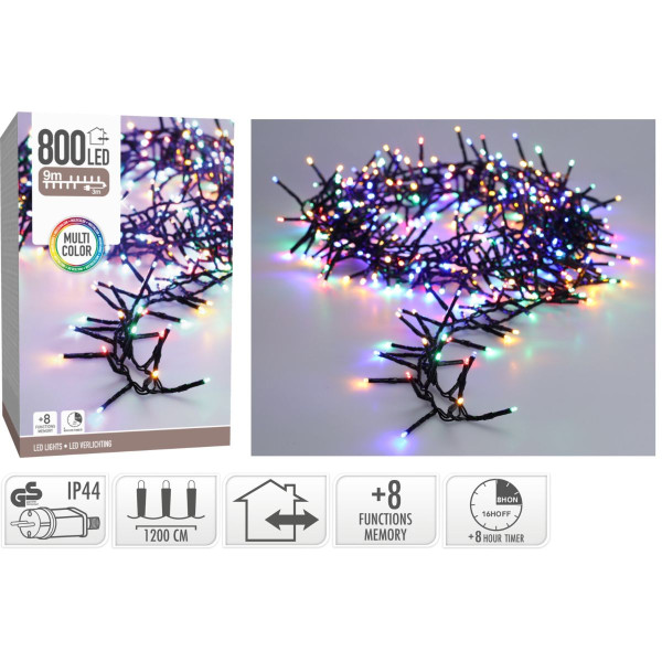 Maxi Cluster Kerstverlichting - 800 led - 12m - multicolor - Timer - Lichtfuncties - Geheugen - Buiten Maxi Cluster Kerstverlichting - 800 led - 12m - multicolor - Timer - Lichtfuncties - Geheugen - Buiten