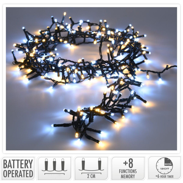 Micro Cluster 200 led - 4m - two tone adorable - Batterij - Lichtfuncties - Geheugen - Timer Micro Cluster 200 led - 4m - two tone adorable - Batterij - Lichtfuncties - Geheugen - Timer