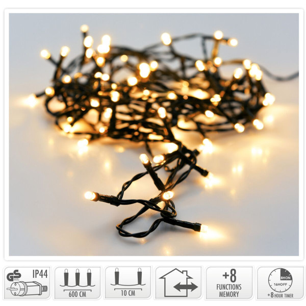 Kerstverlichting 80 led- 6m - extra warm wit - Timer - Lichtfuncties - Geheugen - Buiten