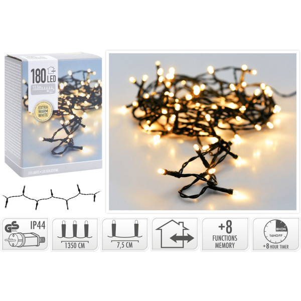 Kerstverlichting 180 led- 13.5m - extra warm wit - Timer - Lichtfuncties - Geheugen - Buiten Kerstverlichting 180 led- 13.5m - extra warm wit - Timer - Lichtfuncties - Geheugen - Buiten