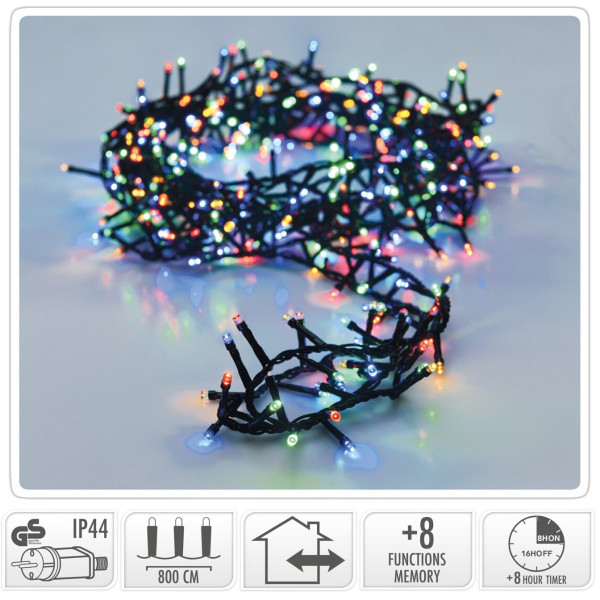 Microcluster - 400 led - 8m - multicolor - Timer - Lichtfuncties - Geheugen - Buiten Microcluster - 400 led - 8m - multicolor - Timer - Lichtfuncties - Geheugen - Buiten
