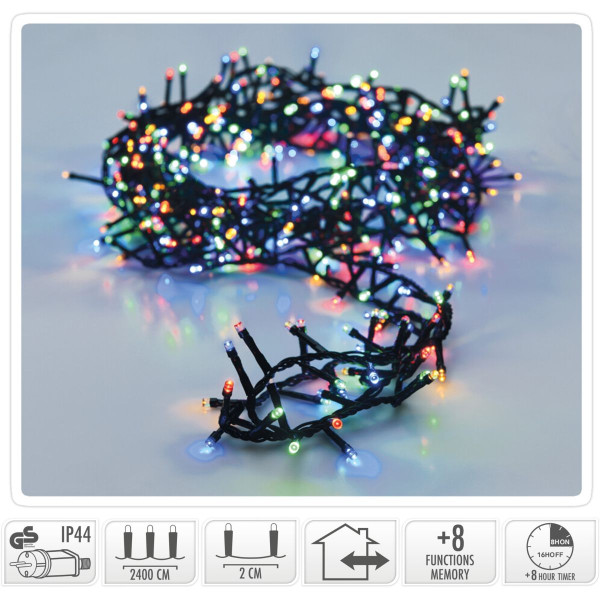 Microcluster - 1200 led - 24m - multicolor - Timer - Lichtfuncties - Geheugen - Buiten Microcluster - 1200 led - 24m - multicolor - Timer - Lichtfuncties - Geheugen - Buiten